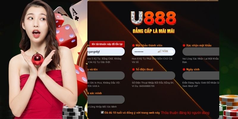 Điền thông tin đăng ký tài khoản U888